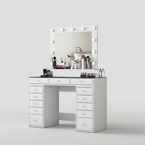Toilette mit beleuchtetem Spiegel und Schubladen Alven
