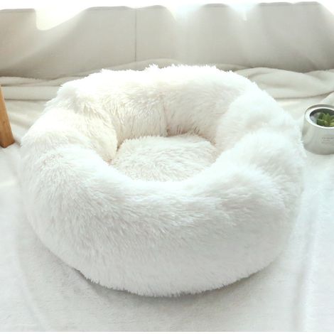 Soft round Cat Dog basket - apaisant décompression en peluche chat et chien pad, lavable lit Donut confortable pour petits et moyens chats et chiens (taille S, blanc) (1/5)