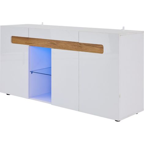 Moderne Kommode mit 3 Türen, LED und App-Steuerung, 140 x 40 x 70 cm, Weiß (1/5)