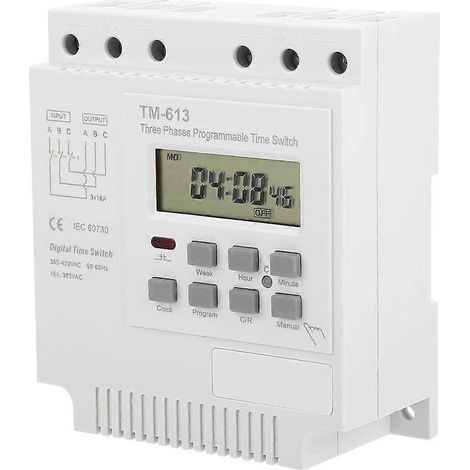 Minuterie triphasée numérique programmable hebdomadaire 380 V pour moteurs industriels, systèmes de contrôle d'éclairage, de climatisation et d'automatisation (1/5)