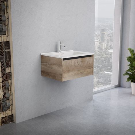 Inda - Mobile bagno 60 cm Rovere naturale con 1 cassetto e lavabo (1/5)