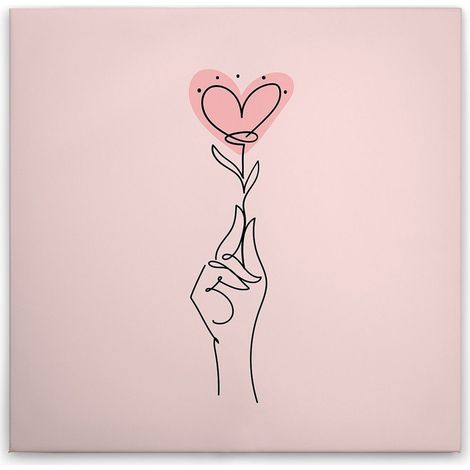 Leinwandbild Oneliner Herzen mit Hand M1-No.51594 - Kunstdruck auf Leinwand in Rosa Schwarz - Wandbild 30 x 30 cm (1/5)