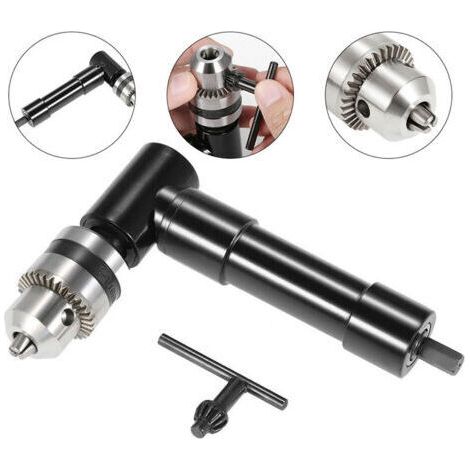 Adaptateur de perceuse à angle droit, adaptateur de fixation de perceuse à angle droit sans fil à 90 degrés avec mandrin à clé de 3/8\\\ (1/4)