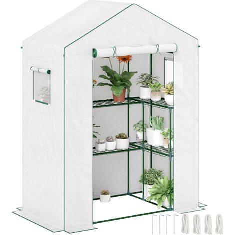 Serra giardino 140x73x190 cm, 1 porta, 2 finestre, 2 ripiani a U, copertura PE - IROVAMI
