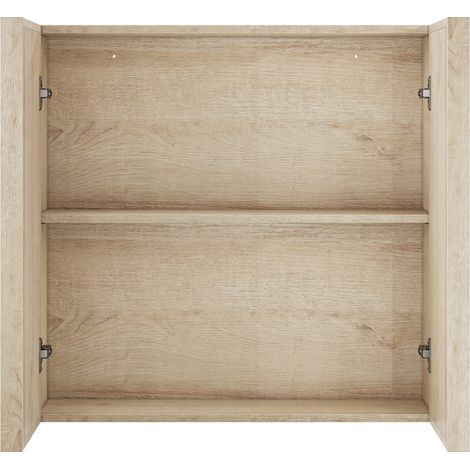 Meuble haut de salle de bain mural à double porte sans poignées, armoire de rangement compacte en bois clair pour petite salle d'eau, toilettes et entrée  CHICFURN (1/5)