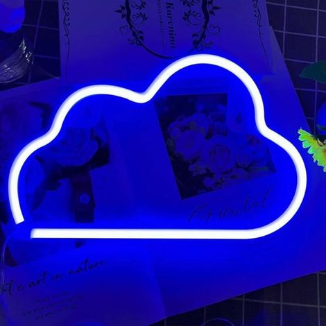 Néon LED en forme de nuage pour décoration murale, alimenté par piles ou USB (bleu) (1/5)
