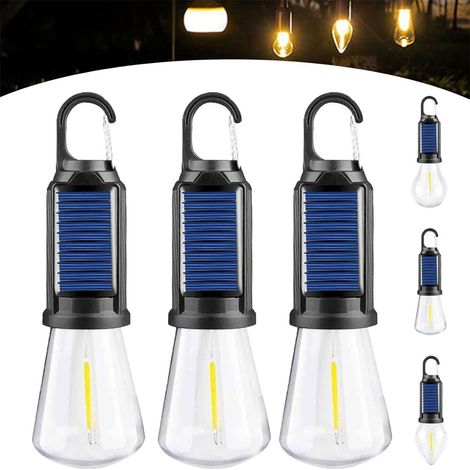 Lot de 3 lampes solaires de camping rechargeables à crochet Lanterne de camping LED rechargeable par USB Ampoule d'urgence portable étanche pour le camping, les urgences (type B) (1/5)
