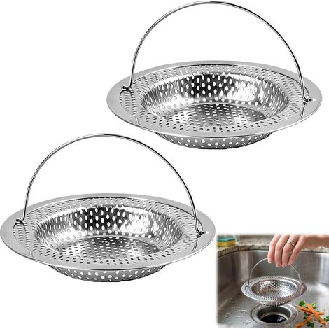 2 Pièces 11 x 8 x 2 cm Filtre Évier Cuisine en Acier Inoxydable, Grille Bonde D’Évier avec Poignée, Crépine de Vidange D'Évier, Grille Évier Cuisine en Acier Inoxydable avec Poignée Antiadhésive (1/5)