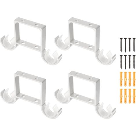 Juego de 4 soportes para barra de cortina de techo, 155 mm, soporte doble para barra de 2,5 cm, ganchos gruesos con tornillos, color blanco. (1/4)