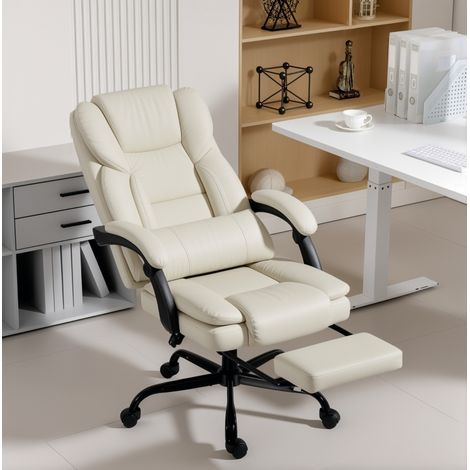 Chaise de bureau ergonomique 65x68x111-119 cm en similicuir beige, relevable pour bureau FloraGrace (1/5)