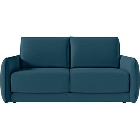 Canapé DARIO convertible 3 places couchage quotidien 160x190cm - matelas 14cm - tissu bleu pétrole (1/5)