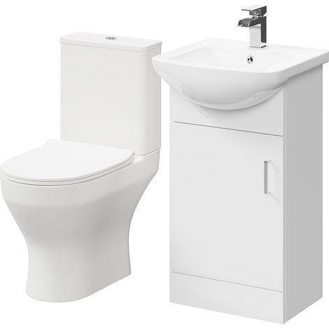 Piura White 450mm 1 Door Vanity Unit and Toilet Suite (1/5)