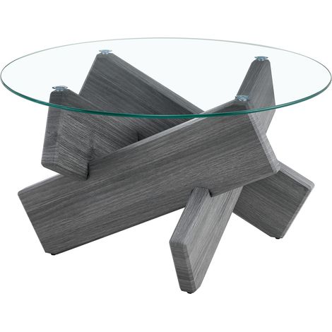 Mesa de centro redonda de MDF y vidrio templado, Ø79 cm, altura 45 cm, gris (1/5)