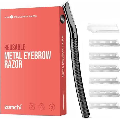 Rasoir Sourcil - Rasoir Visage Femme - Dermaplaning Visage - Rasoir à sourcils avec 6 lame - Noir (1/5)
