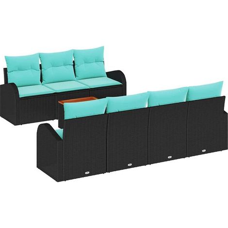 Ensemble de Canapé d'Extérieur 8 Pièces, Mobilier en Rotin Synthétique Noir et Turquoise pour Jardin (1/5)