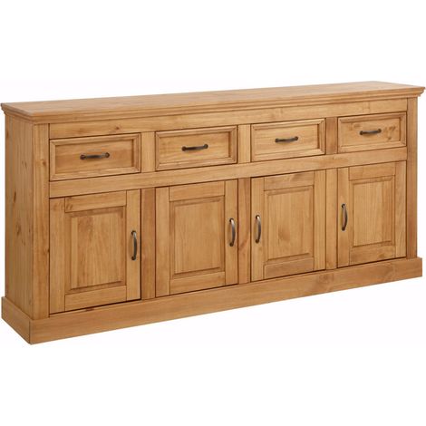 Buffet enfilade 4 portes 4 tiroirs – Bois massif FSC® – Style maison de campagne – Rangement élégant pour petits espaces