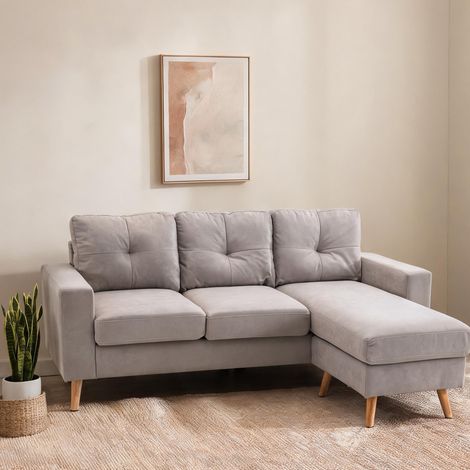 Canapé d'angle réversible en L 3 places tissu gris en lin (1/5)
