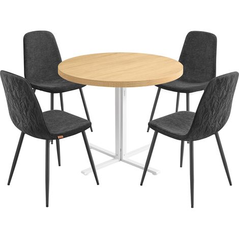 Vasagle – Ensemble table ronde 80cm avec 4 chaises – Support en acier – Résistant à l'eau et aux rayures – Doré chêne et gris ardoise (1/5)