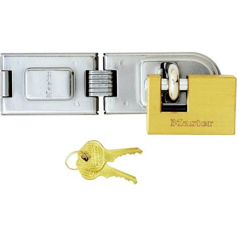 Master Lock 606720EURD Pack Comprenant un Moraillon à Charnière et un Cadenas Rectangulaire à Clé
