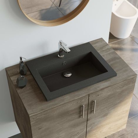 Lavabo en granit 600 x 450 x 120 mm Noir (1/5)