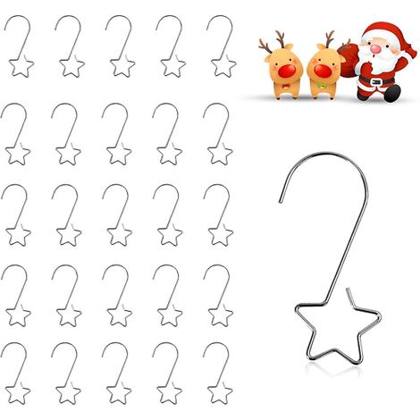 Lot de 60 crochets de sapin de Noël, crochets métalliques en forme de S, supports de suspension pour décorations, cintres étoilés pour ornements d'arbre festif (1/4)