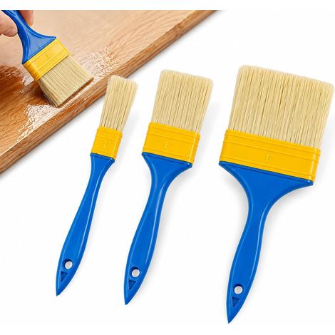 Pinceau À Vernis 2 Pouces 3 Pouces 4 Pouces Bleu Lot De 3 pour Peinture Acrylique & Bois & Béton & Métal & PVC Intérieur Extérieur Poils Synthétiques & Manche en Bois (1/5)