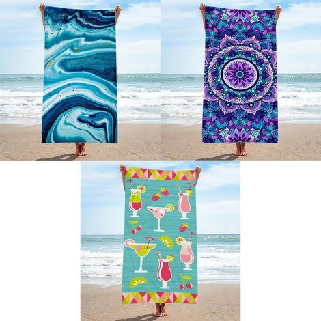 Paquet de 3 serviettes de plage, grandes serviettes 70x150 cm, serviette de piscine légère, compacte et absorbante à séchage rapide (1/4)