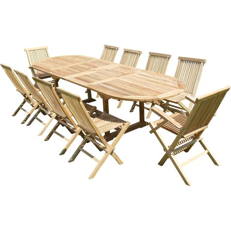 Ensemble de jardin en teck premium NAYAN 8 chaises 2 fauteuils JENAE (1/2)