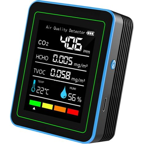 Moniteur Qualité De L'air Intérieur - CO2 TVOC HCHO Température Humidité - Portable Rechargeable 1200 mAh - Pour Maison Bureau - 1 Pièce (1/5)