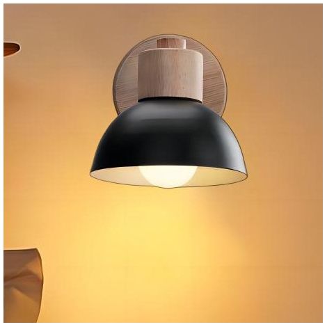 Wall Light Vintage Retro Indoor Lamp E27 Wooden Metal Wall Lamp Industrial for Bedroom, Living Room, Staircase, Hallway, Black (1/5)