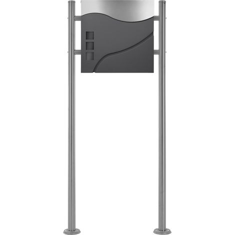 ECD Germany Standbriefkasten mit Zeitungsfach, Briefkasten mit Pfosten, Briefkastenanlage, Briefkastenständer Silber 120 cm, Postkasten Anthrazit/Silber 37x10,5x36,5 cm, Edelstahl, Pulverbeschichtung