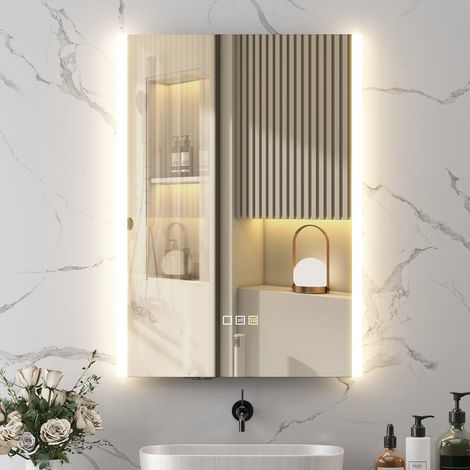 Miroir de salle 70x50 cm de bain avec lumière LED avec 3 couleurs de Fonction anti-buée mémoire IP44 horizontale/verticale