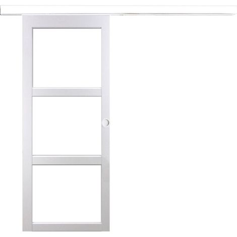Puerta corredera Kenya blanca con acristalamiento transparente H204 x L83 cm, riel de aluminio con banda blanca, conchas blancas para GD MENUISERIES