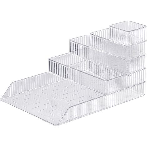 Transparente Aufbewahrungsbox mit 6 Schubladen, Schreibtisch-Organizer, großes Fassungsvermögen, Schmuck- und Schreibwarenbehälter für Zuhause und Schule (1/5)