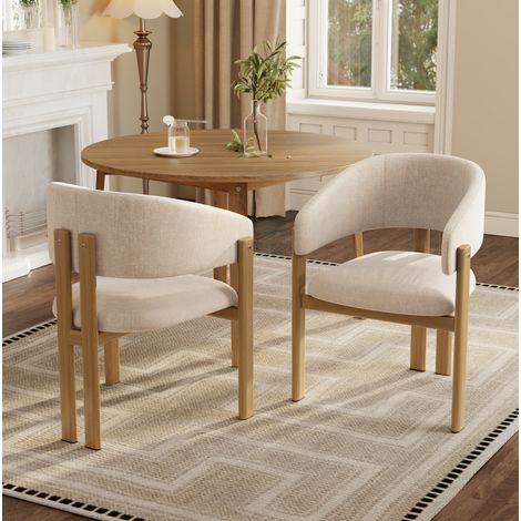 Lot de 6 chaises de salle à manger avec accoudoirs, tissu beige respirant, structure en métal effet bois clair, confortables pour salon, bureau et repas – CHICFURN (1/5)