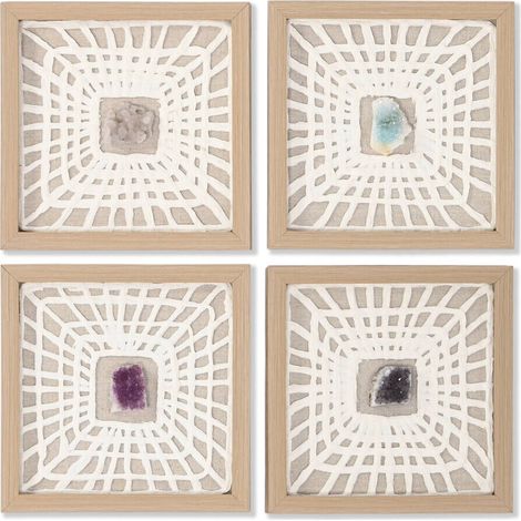 Tableau moderne en verre et papier mâché style naturel blanc - Blanc naturel et bois clair (1/5)