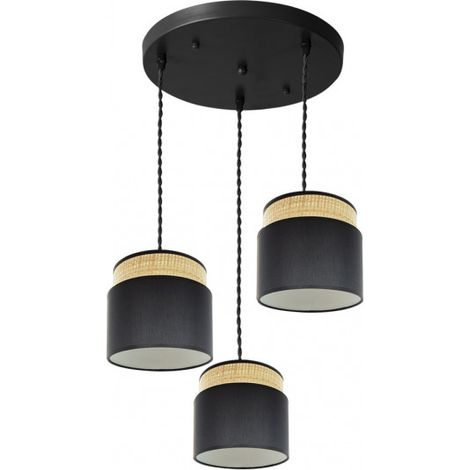 FABRILAMP Deckenleuchte schwarz/natur 3 Hängeleuchten Modell Kandy