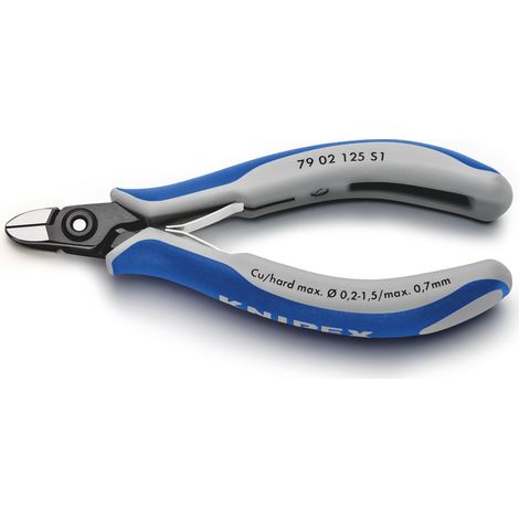 Knipex Präzisions-Elektronik-Seitenschneider z. B. zum Öffnen von Kunststoff-Kabelverbindern, mit Mehrkomponenten-Hüllen, brüniert, 125 mm