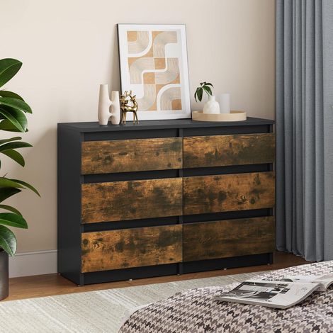 Kommode mit 6 Schubladen, Holzoptik, 100x30x70 cm (1/5)