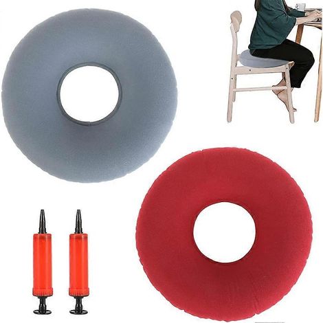 Lot de 2 coussins de siège en forme de donut, coussins de siège gonflables en anneau, coussins de siège gonflables avec pompe, coussins pour voitures, canapés, bureaux et fauteuils roulants 39 cm (rou (1/5)