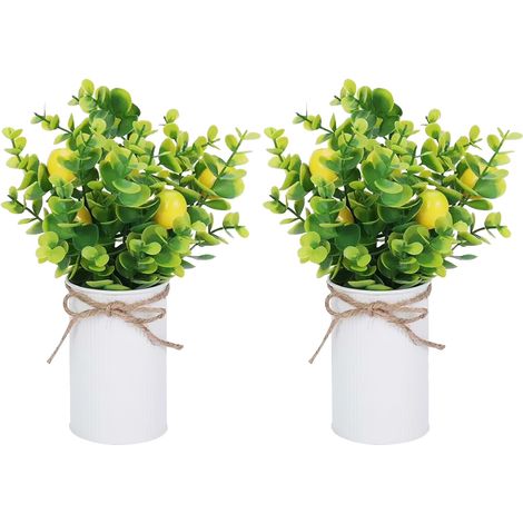 Potted Plant Artificial Lemon Tree Miniature Bonsai Iron Pot Decor for Kitchen Table Home Gift