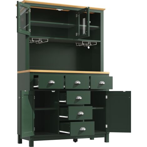 Credenza cucina con vetrina 104x40x180 cm MDF 4 ante LED portabicchieri verde HOMVRA (1/5)