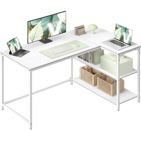 Bureau Gaming en L, Bureau avec Rangement, Étagères Réversibles à Hauteur Réglable, pour Domicile, 120 x 80 cm, Blanc Érable LWD136WF01 (1/5)
