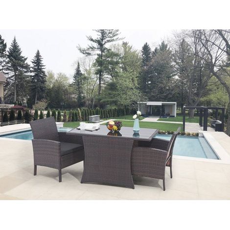 Salon de Jardin Encastrable en Résine Tressée avec 2 Fauteuils et 1 Table en Verre - PANGIVO (1/5)