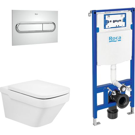 ROCA PACK DAMA+DUPLO Inodoro Suspendido Rimless Pulsador Cromo - Asiento: Caida Amortiguada - ref: A34678L+A801782004+A890070020+A890195001 (1/2)