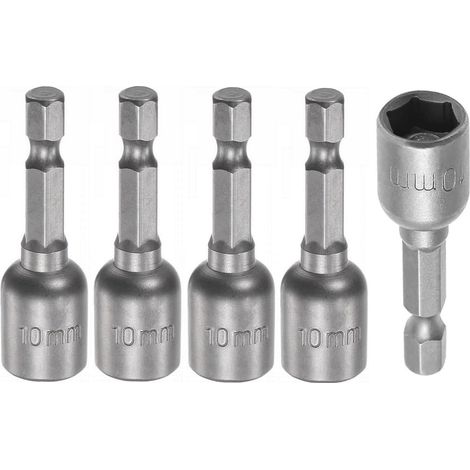 Lot de 5 douilles magnétiques de 10 mm, douilles hexagonales 1/4" pour perceuses, tournevis à douille et adaptateur de douille à percussion, longueur 48 mm (1/5)