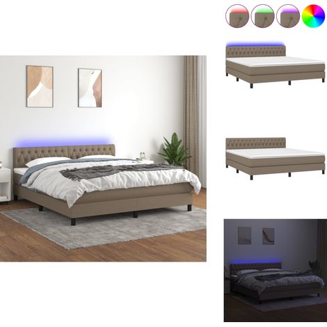 Sommier à lattes de lit avec matelas LED Taupe 180x200 cm Tissu - Sommier Tapissier - Lit Avec Led - Matelas À Ressorts Ensachés - Têted Lit Ajustable - Éclairage LED (1/5)