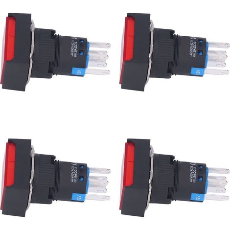 Interrupteur poussoir lumineux auto-bloquant BERM/BEM-LA16-22DS-J, forme rectangulaire, 16mm, lot de 25, rouge, 12V, pour panneau de commande. (1/5)