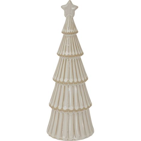 Large Alora Snowy Layered Christmas Tree with Star - Ceramic - L11 x W11 x H33 cm - White