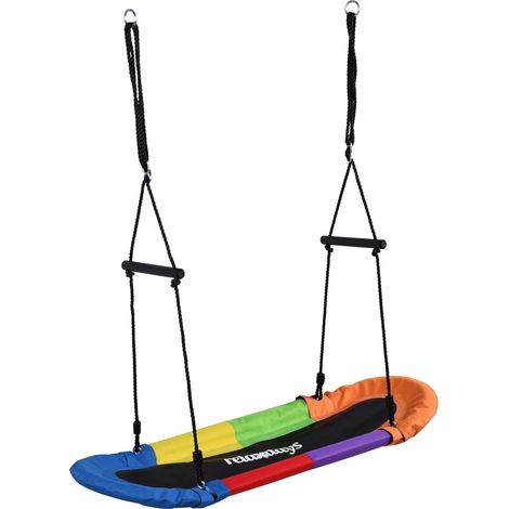 Relaxdays Nestschaukel oval, Schaukelnest Kinder & Erwachsene, 150 kg, Mehrkindschaukel mit Griffen, BT: 123x45 cm, bunt